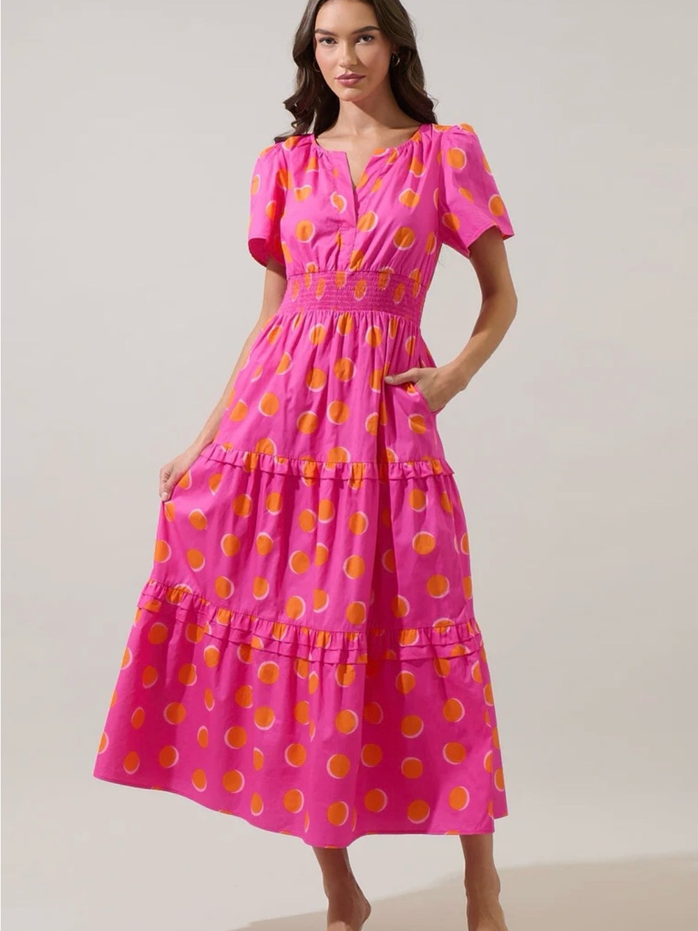 Sugarlips Palmer Poplin NWT Maxi Dress Medium Wedding Guest Pink Orange Polkadot